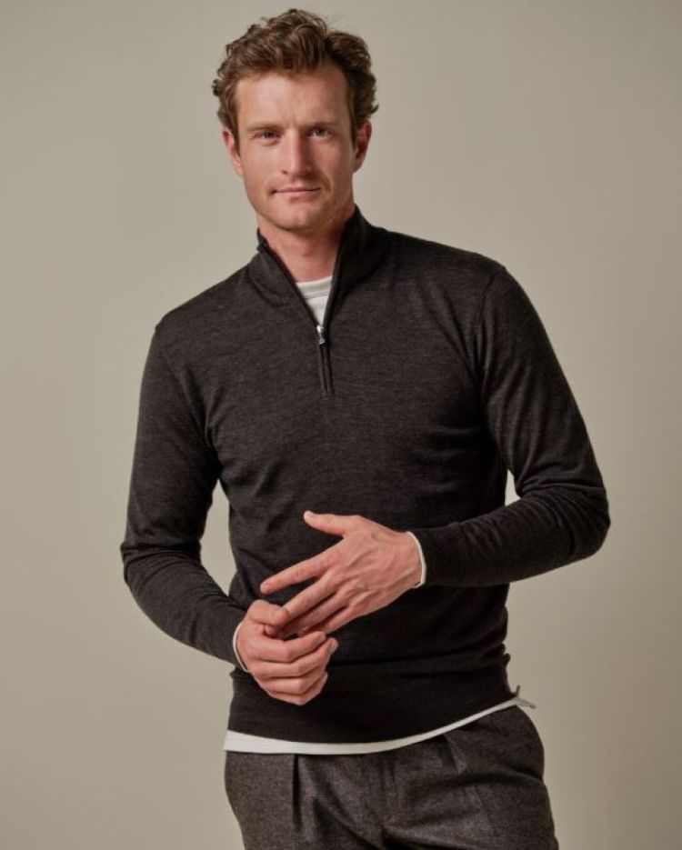 PP2J00012C PULLOVER HALF ZIP DARK BROWN H2 Dark Brown