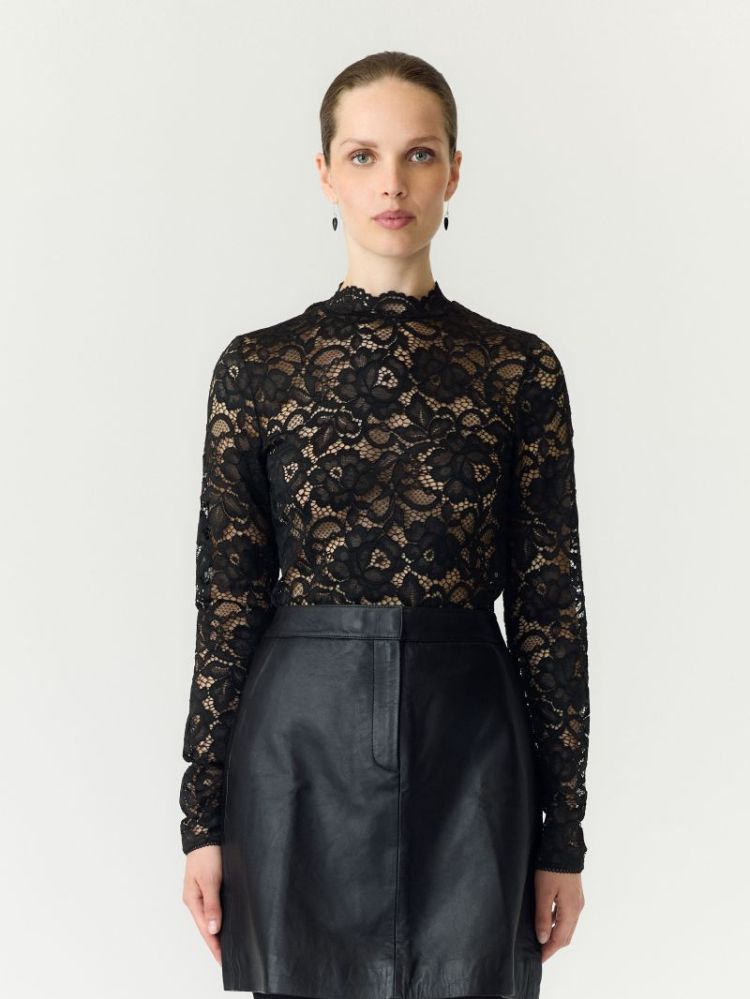 YASLACEY LS LACE TOP S. 190939 Black
