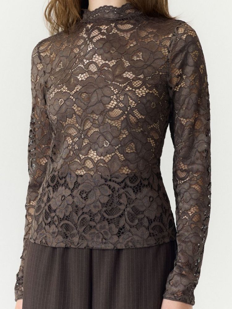 YASLACEY LS LACE TOP S.  298838 Chocolat