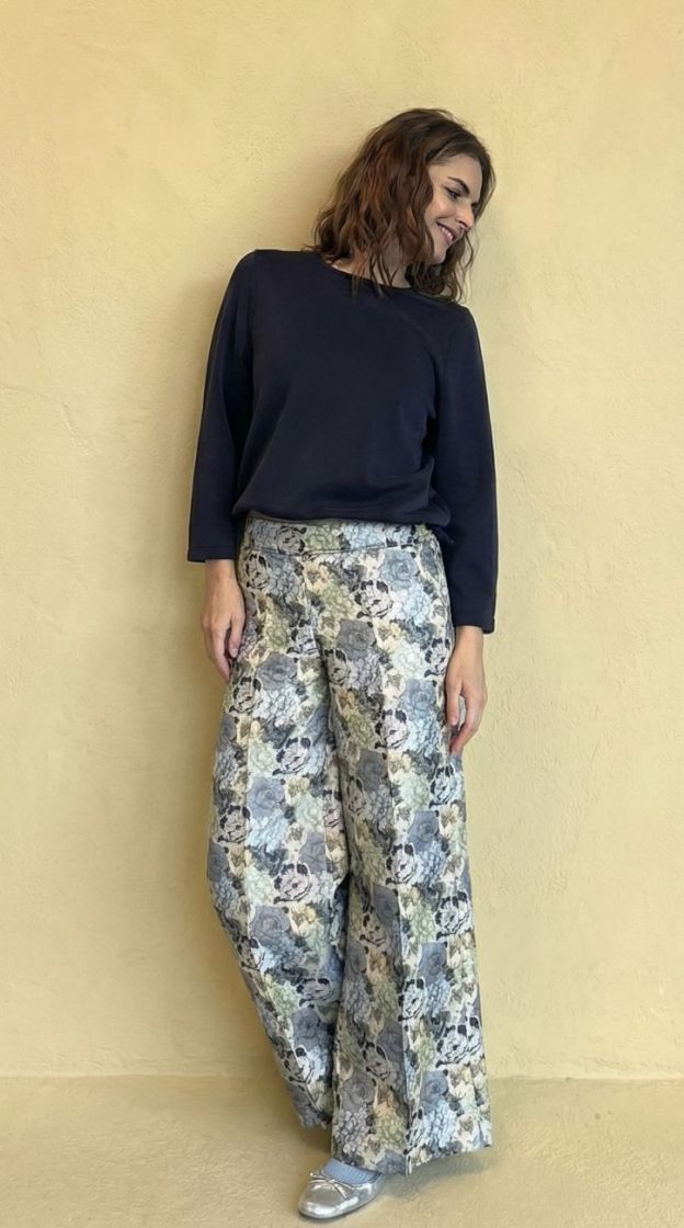 trousers with staight legs in flower jaquard dress-blues 