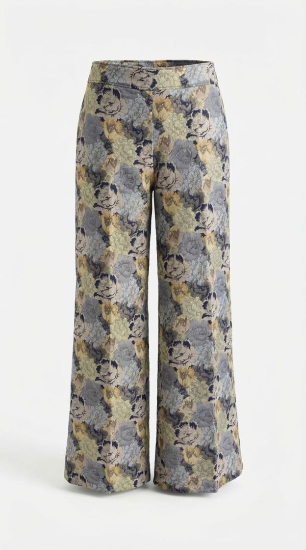 trousers with staight legs in flower jaquard dress-blues