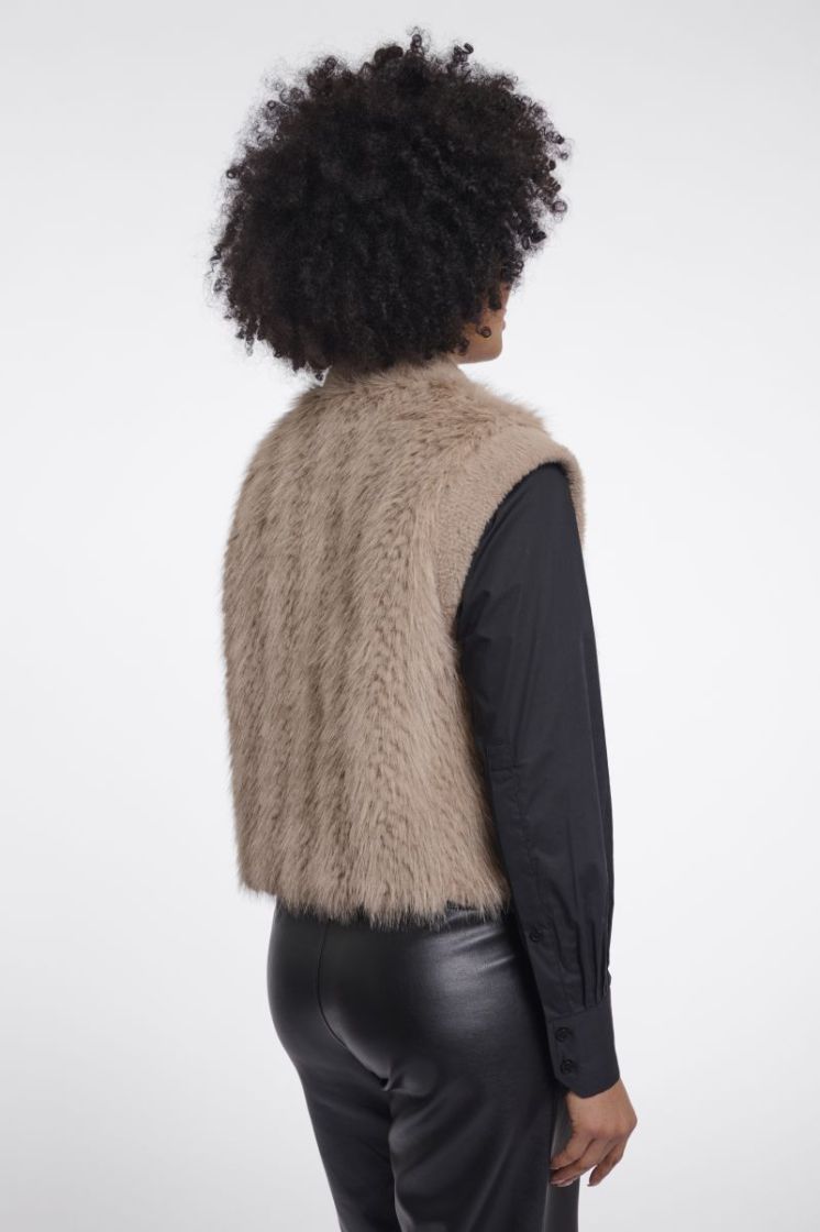 Faux fur waistcoat with hook & eye closure Oat 