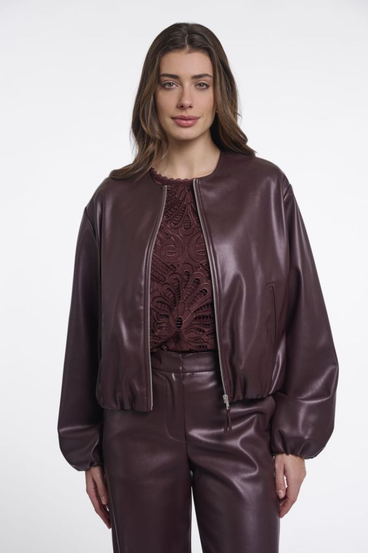 Faux leather blouson jacket Chocolate bean