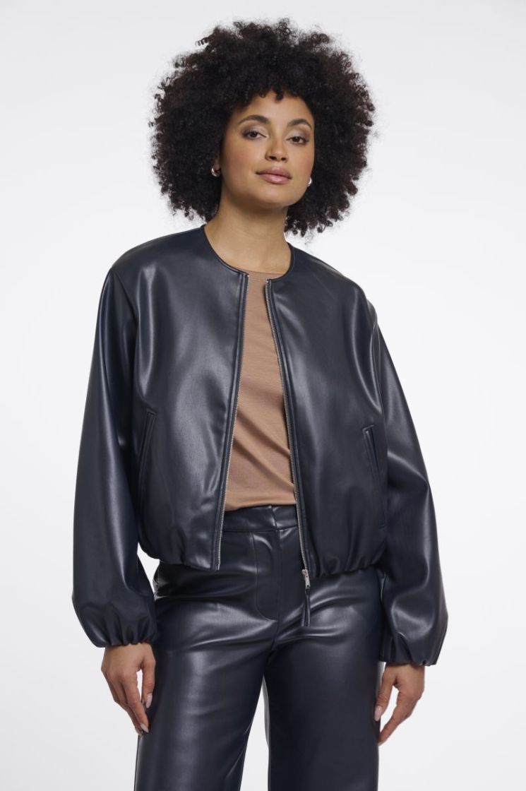 Faux leather blouson jacket Dark navy