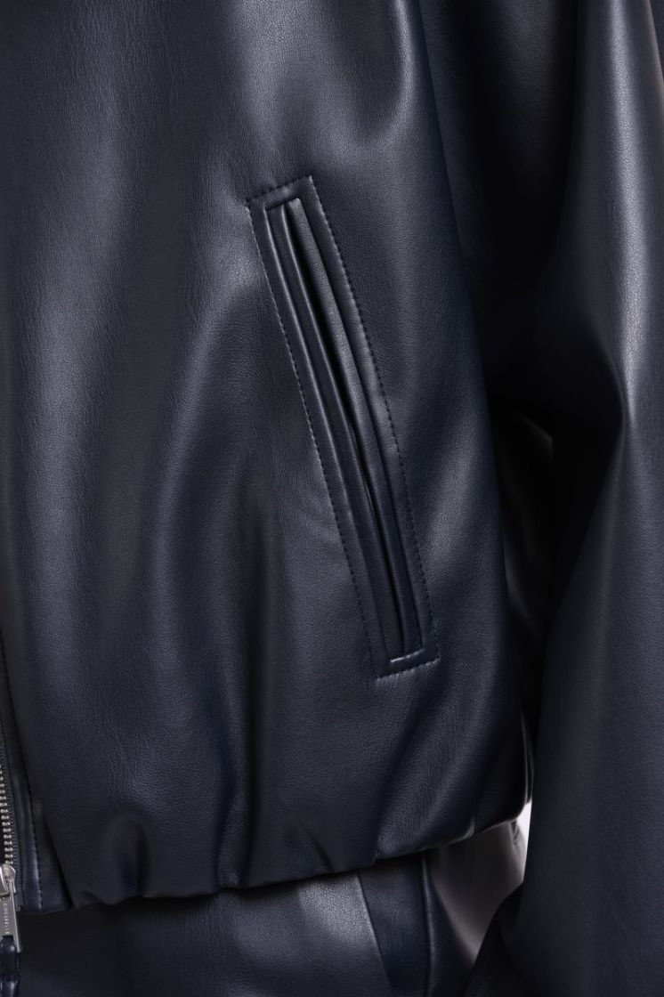 Faux leather blouson jacket Dark navy