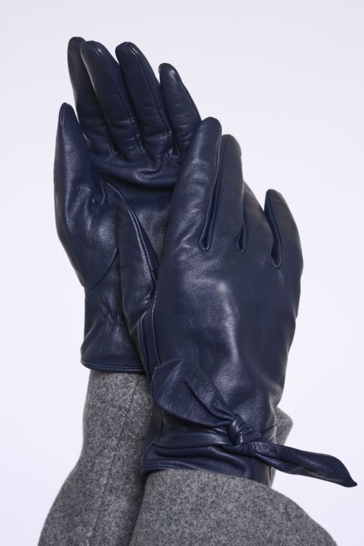 Leather gloves with bow detail Dark navy 