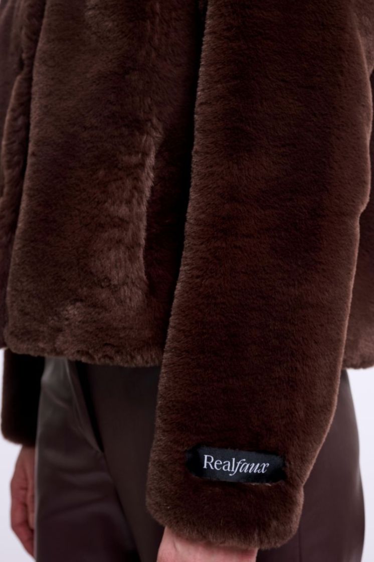 Single breasted faux fur jacket Coffee roast 