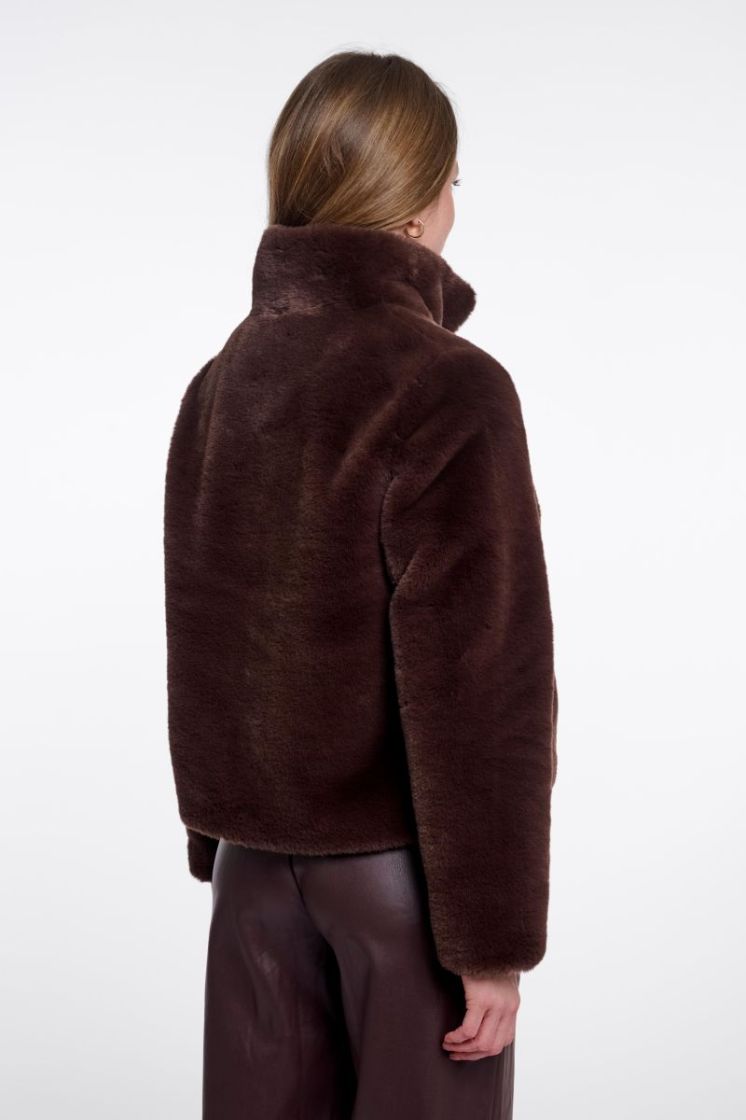 Single breasted faux fur jacket Coffee roast 