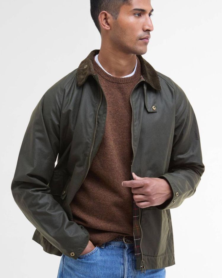 BARBOUR SHORT BEDALE WAX JACKET SOS - OL52 FERN