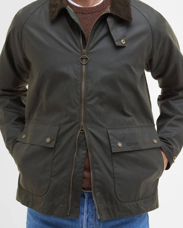 BARBOUR SHORT BEDALE WAX JACKET SOS - OL52 FERN