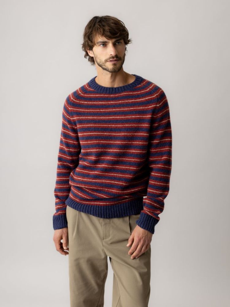 CARLOS STRIPE CREW NECK KNI 944 Indigo Blue