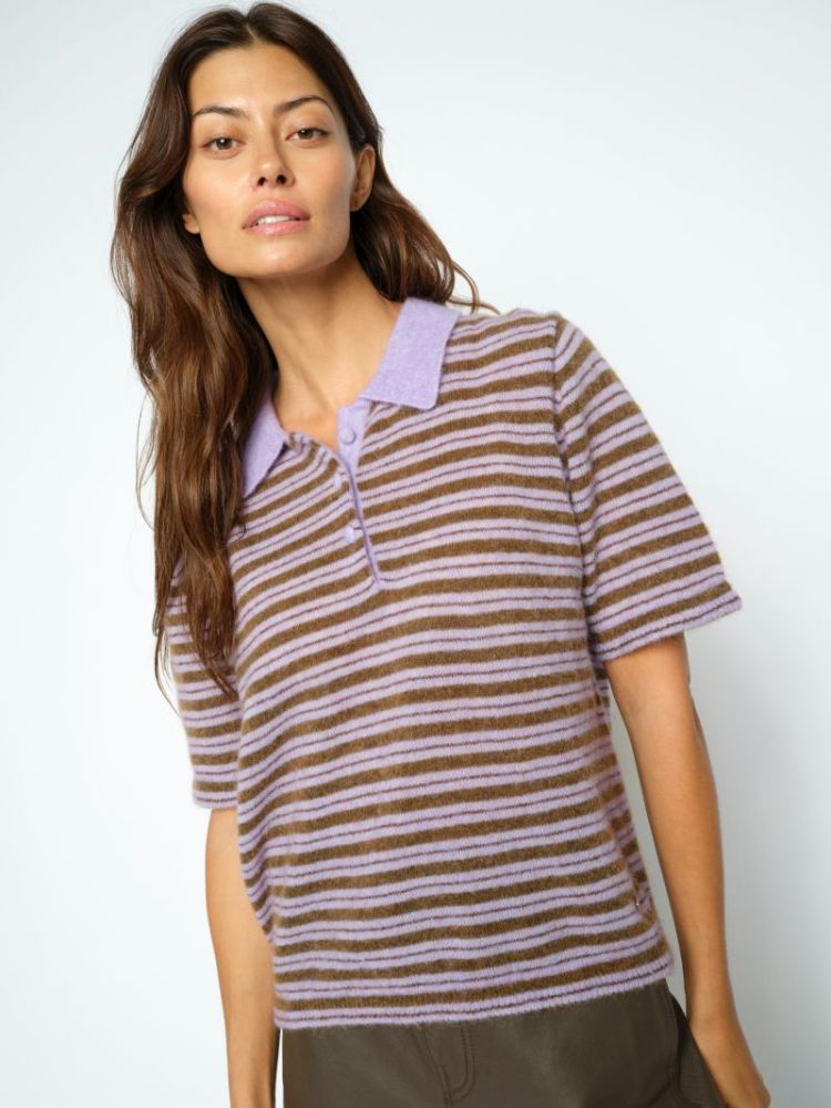 MILVI SS STRIPE POLO KNIT 280 Violet Tuli
