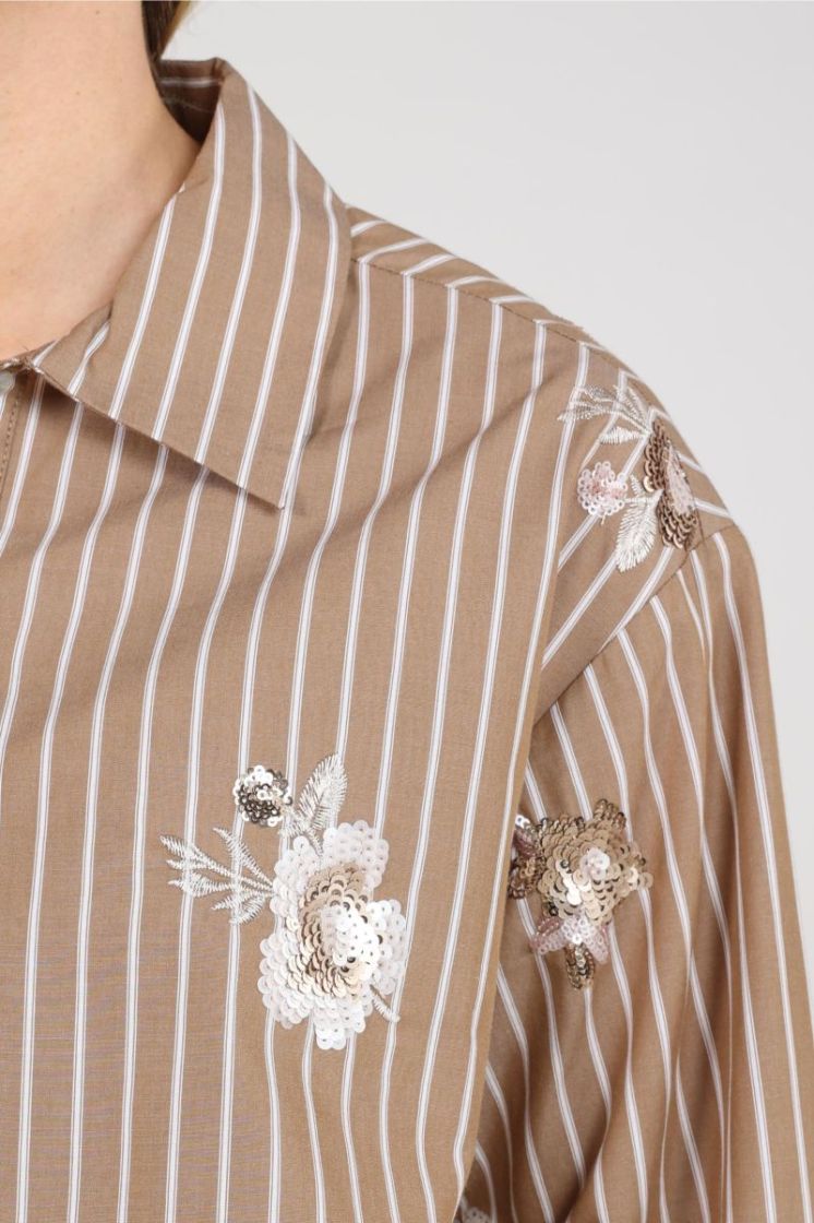 NEWPORT BLOUSE STRIPE FLOWER 340 Taupe/Offwh