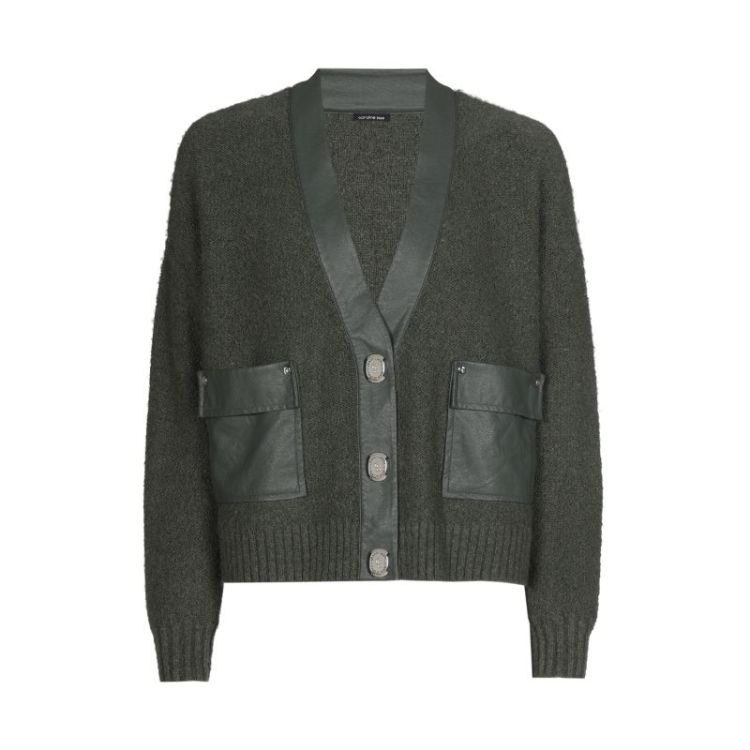 Korte cardigan met vegan leather details 61 Green