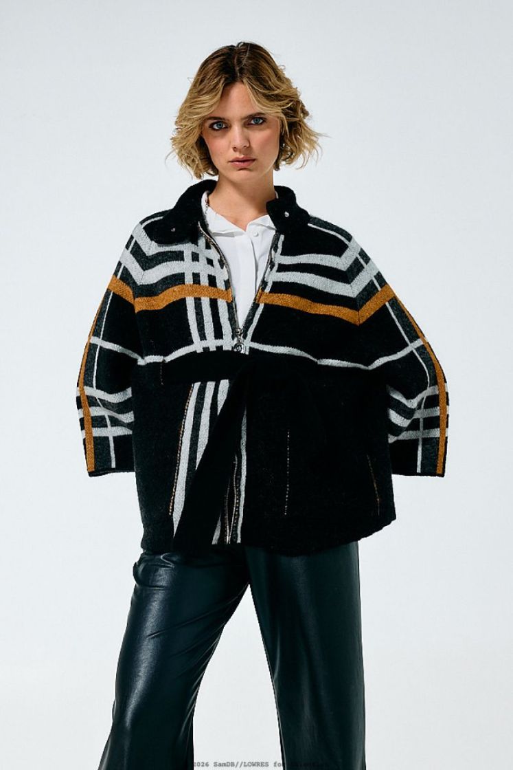 City-chic mantelcape met ruitdessin 39 Multi Color