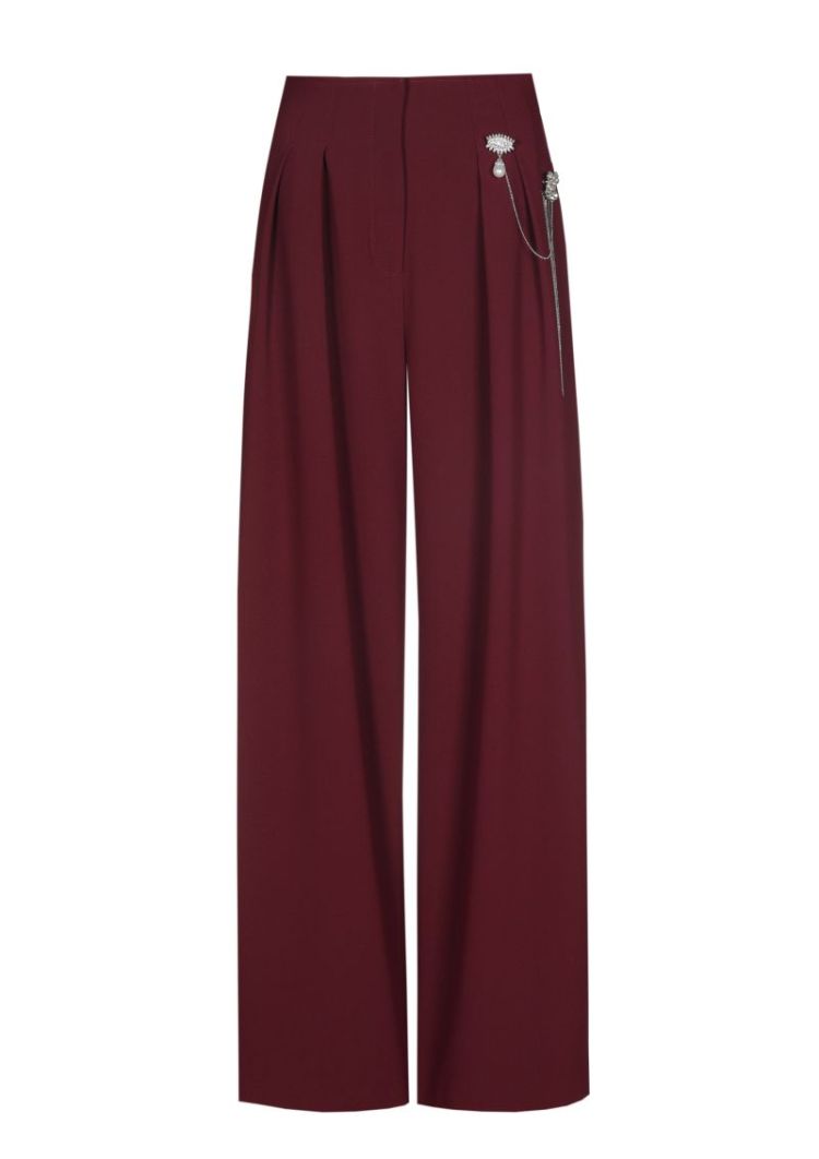 Broek met rechte pijp en kettingdetail 51 Wine Red