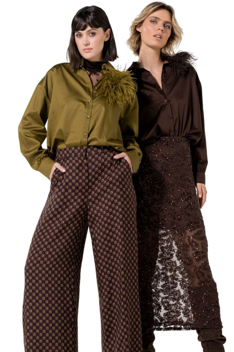 Oversized hemd met afneembare broche 66 Matcha